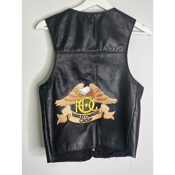 Harley Davidson HOG Harley Owners Group Patches & Pins Leather Vest Black Size S - Picture 9 of 10